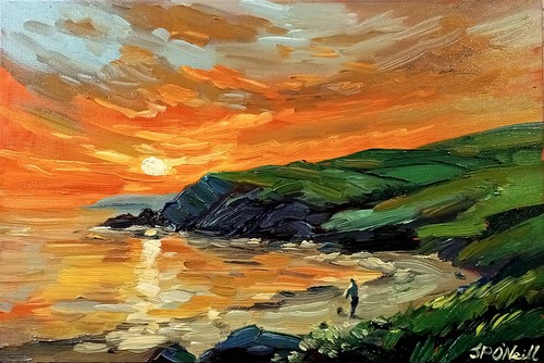 Sunset coastal landscape - sunset, oil