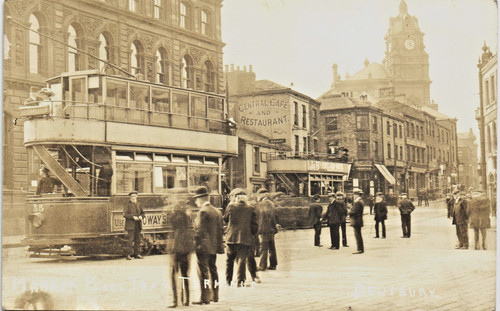 Dewsbury market place tram - market,