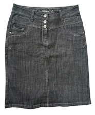 Next Women's Black Knee Length High Rise Denim Skirt Size UK12 W30