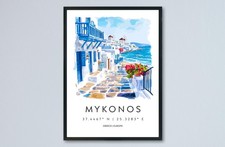 Mykonos Watercolor Poster Mykonos Greece Travel Print Wall Art Mykonos Home