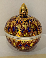 Vintage Trinket/Pill/Jewellery Box  Benjarong Thai Porcelain Gold Blue and Rust