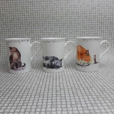 Leonardo Collection Cat Mugs x3 Set Fine Bone China Meow Purr Coffee Cups
