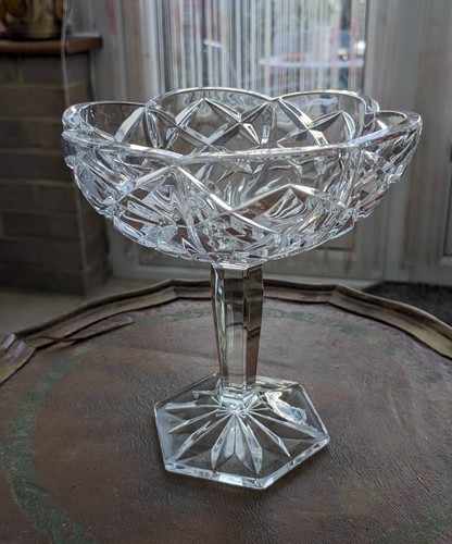 Cut glass stemmed - , dish