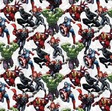 Marvel Avengers Fabric - Avengers Unite - White - 100% Cotton - Multiple Sizes