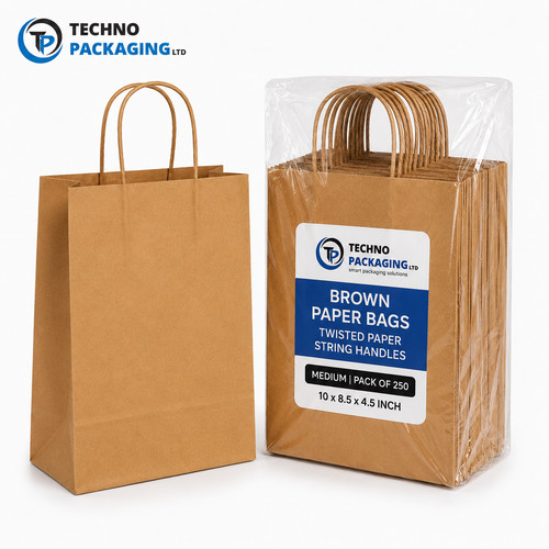 250x medium brown paper bags - brown,