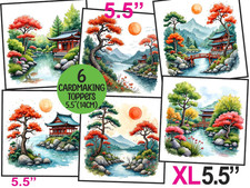 Japan/Japanese Garden Scene Cardmaking Card TOPPERS Scrapbooking XL 5.5" Tags