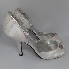 Anne Michelle Satin Bridal Shoes UK Size 5 White Silver Diamante High Heel Court