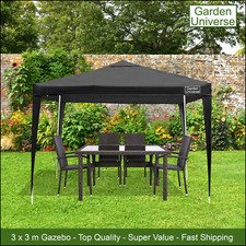 Gazebo Marquee Canopy Party Tent Black 3 x 3m By Garden Universe Steel Frame