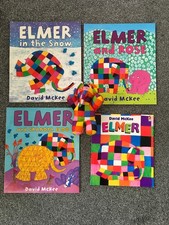 Elmer The Elephant Book Bundle x4 and Elmer Toy by David McKee, good condition