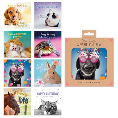 Pets birthday cards 8 pack - pets,