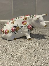 Fenton China Company English Bone China Floral Roses Pig Figurine VGC