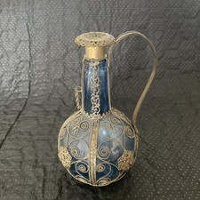 Vintage decorative Blue Glass & Stopper bottle,decor, boho glass. 17.5cm Tall