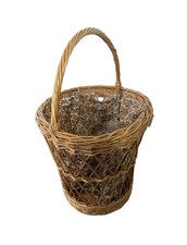 Wicker Laundry Basket Fabric Lined Vintage Large Tall Woven With Handle BH2