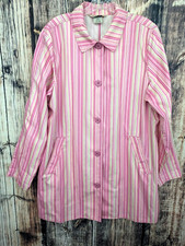 LL Bean Macintosh Raincoat Trench Coat Womens L Pink Stripe Pockets Button Up