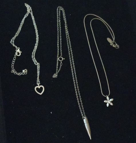 3pc silver tone metal necklace - silver-tone,