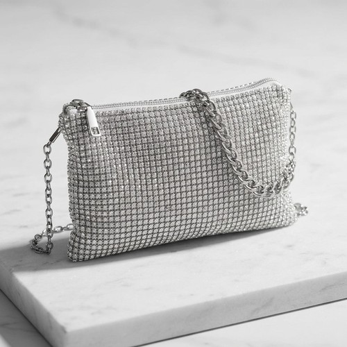 Crystal silver evening clutch - crystal,