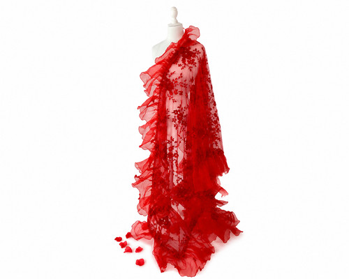 Red ruffle scarf - scarf, new
