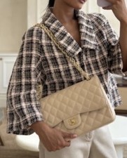 CHANEL CLASSIC BEIGE JUMBO DOUBLE FLAP LEATHER HANDBAG 