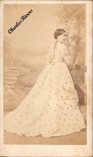 BRIGHTON CDV LADY IN PATTERNED DRESS. UNUSUAL REAR VIEW VICTORIAN FASHION #D4696