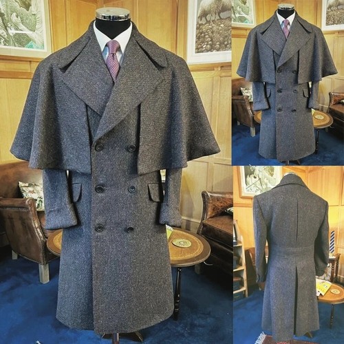 Men grey wool ulster coat - grey,