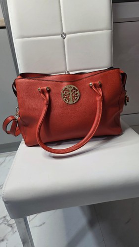 Burnt orange faux leather tote - orange,