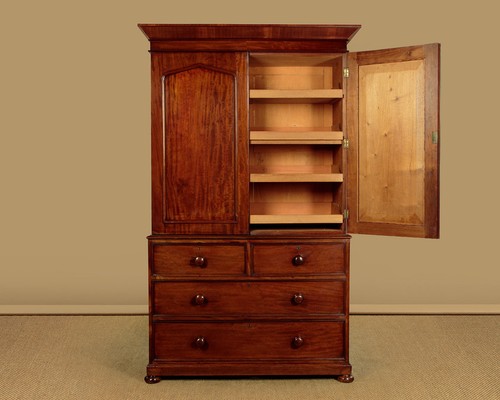 Antique mahogany linen press - linen,