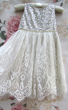 MONSOON Ivory Gold Sequin Sparkle Party Occasion Dress 3-4 £55 WORN ONCE