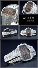 ALFEX Watch Swiss Made Extravagant 5522 Plum Design Solid Stainless Steel Date