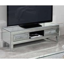 VIENNA 2 DRAWER TV TABLE - Mirrored & Glitter Glass TELEVISION CABINET