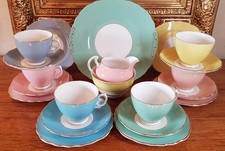 Vintage 50s Colclough 21 Piece Harlequin 6 Colour Bone China 6 Person  Tea Set