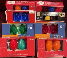 C7 Christmas Lights Multi Color 8 Sets Of 4 Bulbs = 32 Bulbs Vintage Variety NOS