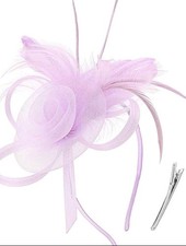 Ladies Net & Feather Looped Fascinator Wedding Races Prom On clip  & Headband