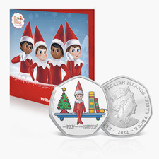 Elf on the Shelf Brilliant Uncirculated BU 50p Coloured Coin in Christmas Card