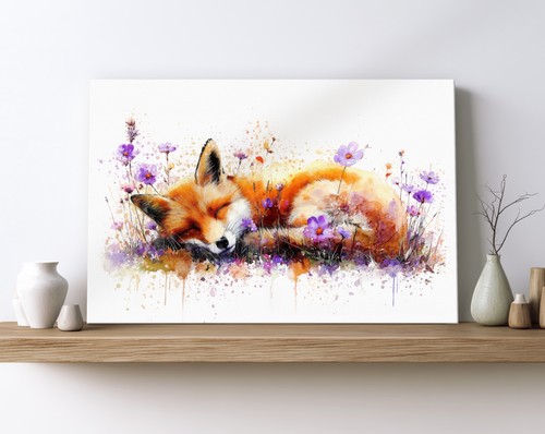 Sleeping fox canvas print wall - print,