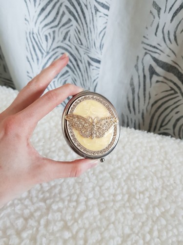 Cream enamel compact mirror - cream,