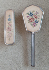 Vintage Embroidered Hair Brush and Clothes Brush