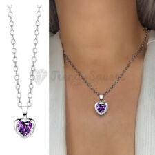 Classic Style Silver Chain Purple Amethyst Gemstone Heart Necklace Free Gift Bag