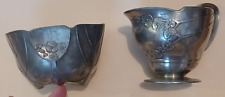 Vintage  Pewter milk cream jug and sugar bowl tulip Holland Grania Art Nouveau