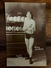 Postcard young Joe Smith boxing weight lifting wrestler muscle  by Flett