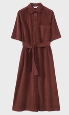 Toast Warm Brown Cord Corduroy Belted Short Sleeve A-Line Midi Dress Size 10 ❤️