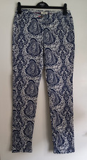 MATALAN Papaya weekend blue white Paisley slim skinny denim jeans UK Size 10