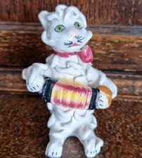 VINTAGE ITALIAN SPAGHETTI POTTERY CHINA CAT MUSICIAN FIGURINE PLAYING ACCORDION