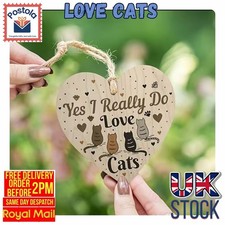 Love Cats Wooden Heart Hanging