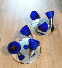 Vintage, Blue, Glass Spot Lights. x6 Lights on two fixtures