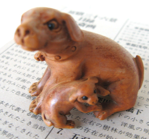Vtg netsuke dog puppy - dog,