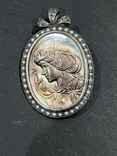 Sterling silver cameo brooch - cameo,
