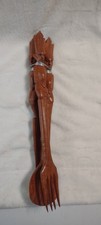 1950s Vintage African Wooden Carved Spoon, Fork And Knife Set. Brand New N012