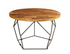 Coffee Table Round Shape Lining Room Furniture Solid Wood Geometric Design Base