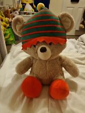 Clintons Light Brown Teddy Bear, Striped Hat, Red Booties