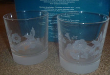 Vintage set of 2 Avon Hummingbird Lead Crystal Brandy / Whisky Tumbler Glasses